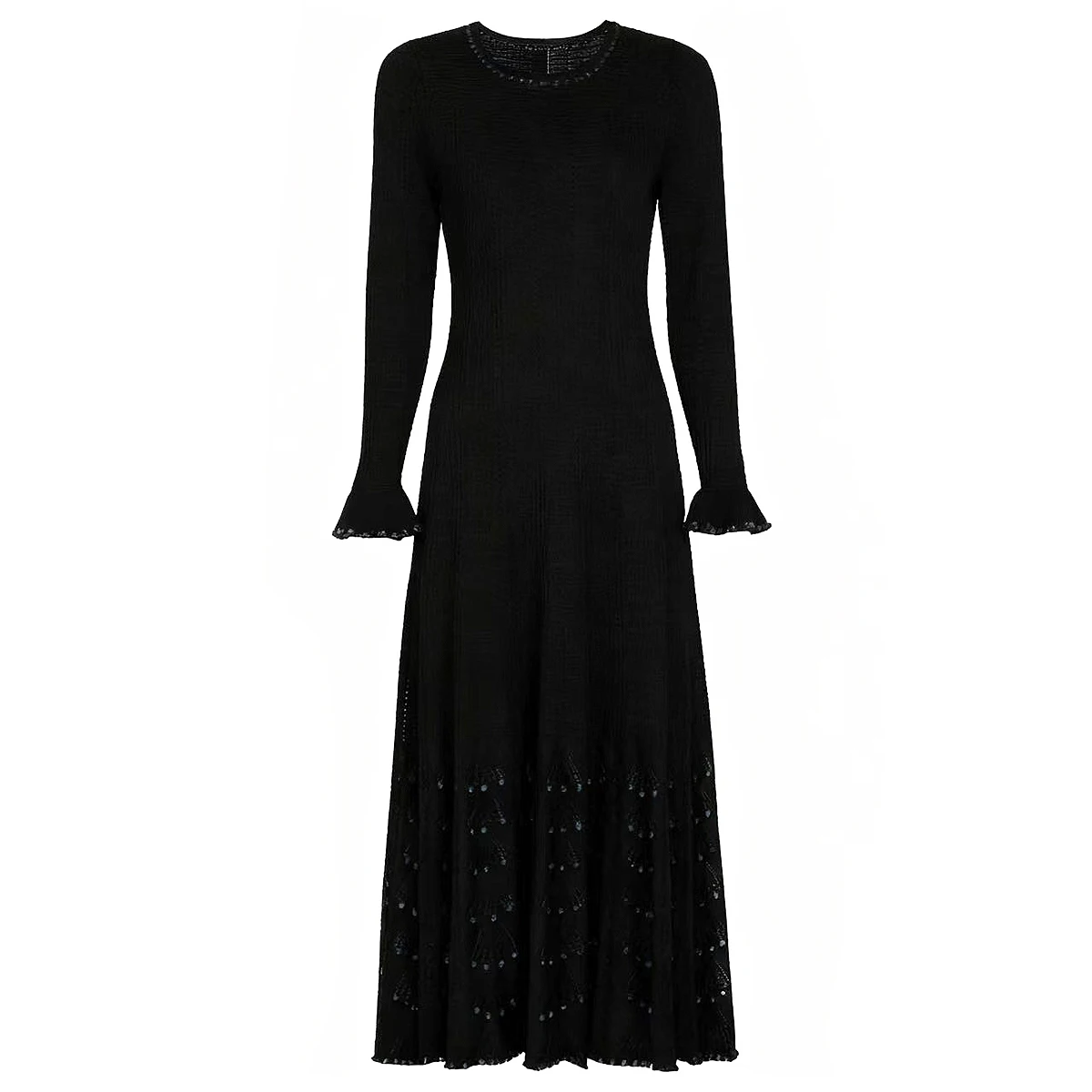 

High End Spring And Autumn New Style Fashionable Temperament Commuter Knitted Nail Bead Round Neck Slim Fit Long Sleeve Dress