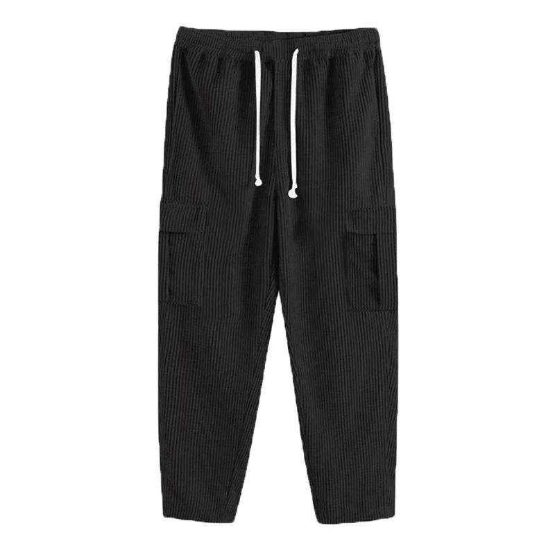 Men Corduroy Straight Leg Pants Fashion Solid Color Loose Travel Pants with Pockets Casual Trousers for Streetwear