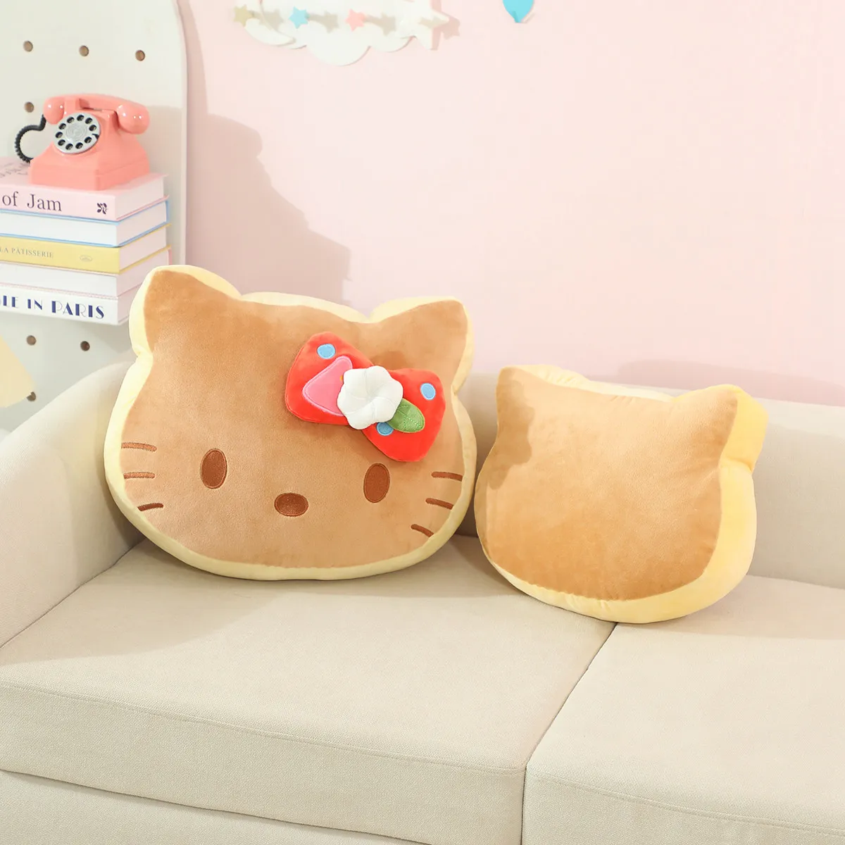 산리오 빵 헬로 키티 플러시 장난감 헬로 키티 베개 박제 애니메이션 키티 고양이 플러시 장난감 소파 침대 뒤 쿠션 소녀 선물