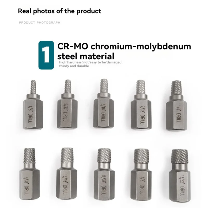 A02F-Links Spiraal 10PCS Multi-Spline Schroef Extractor Set Voor Zeskantkop Gebroken Schroef En Bout Removal gereedschap