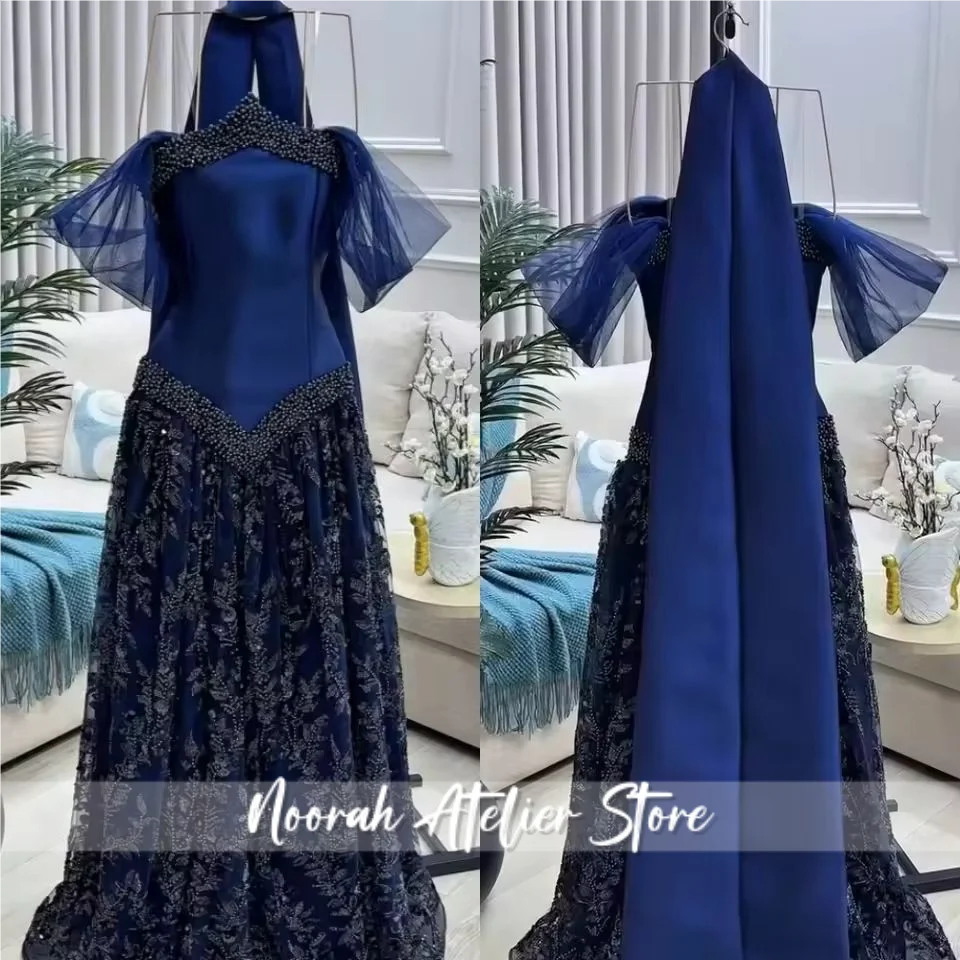 فساتين سهرة بشاح دبي بدون حمالات باللون الأزرق الملكي 2025 فستان حفلات ألين للحفلات الراقصة فستان رسمي مخصص