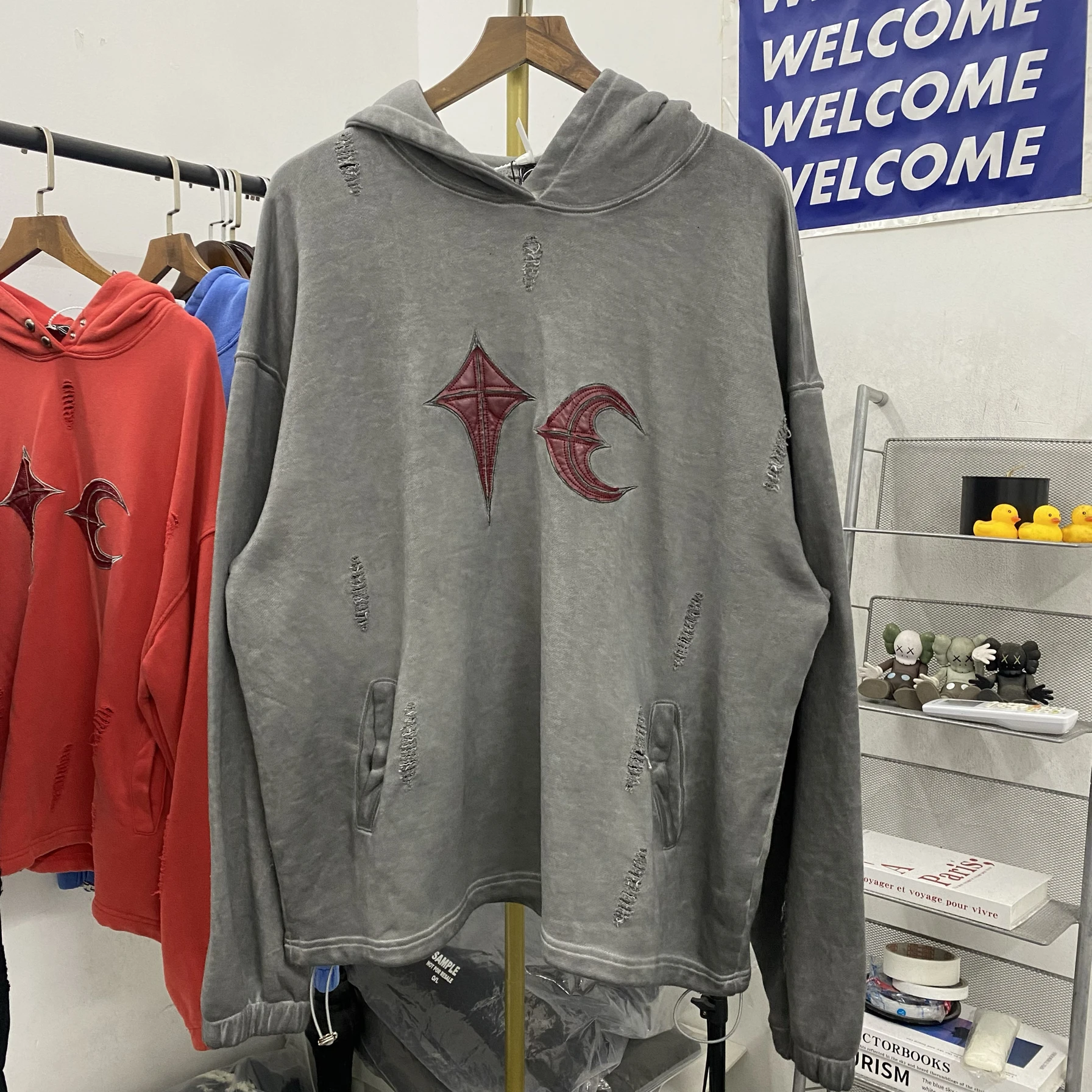 

Кожаная толстовка с нашивками Waed, повседневная винтажная толстовка с капюшоном, молодежная мода, осень-зима, свободная толстовка с круглым вырезом для подростков