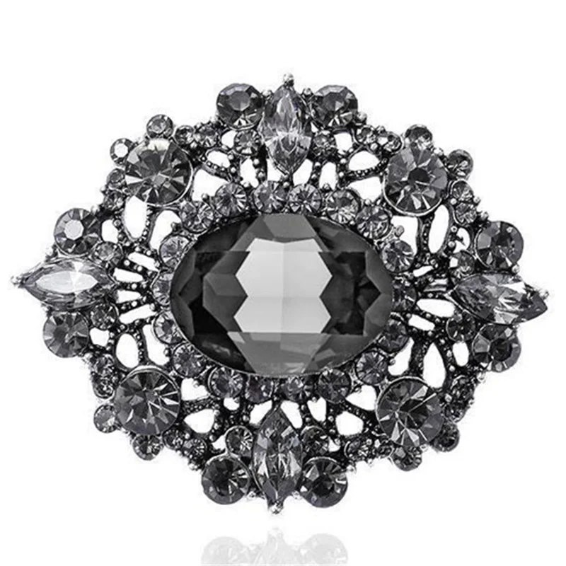 Heavy Industry Luxury Exquisite Temperament Black Rhinestone High Grade Stone Baroque Retro Palace Style Gorgeous Brooch