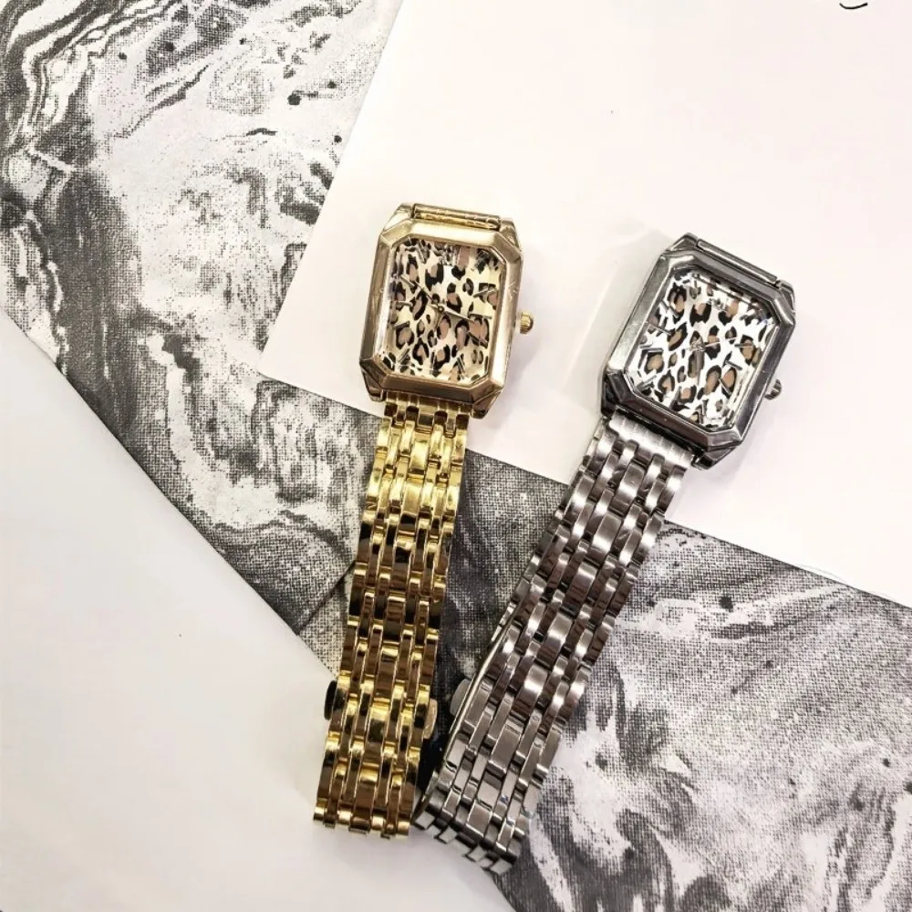 Elegant Leopard Pattern Quartz Wristwatches Square Casual Watches Retro Electronic Watch