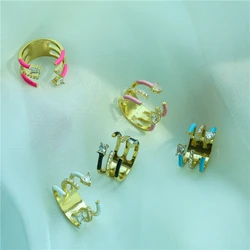 HECHENG,Geometric Zircon Popular Colorful Enamel Oil Drip Ring for Women Fashion Charm Open Finger Ring Jewelry