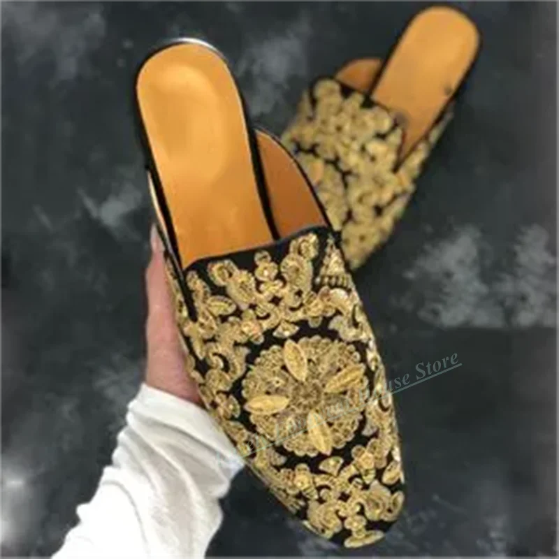

Luxury Men's Colorful Embroidery Mules Shoes Male Round Toe Comfortable Slip On Summer Slippers Shoes