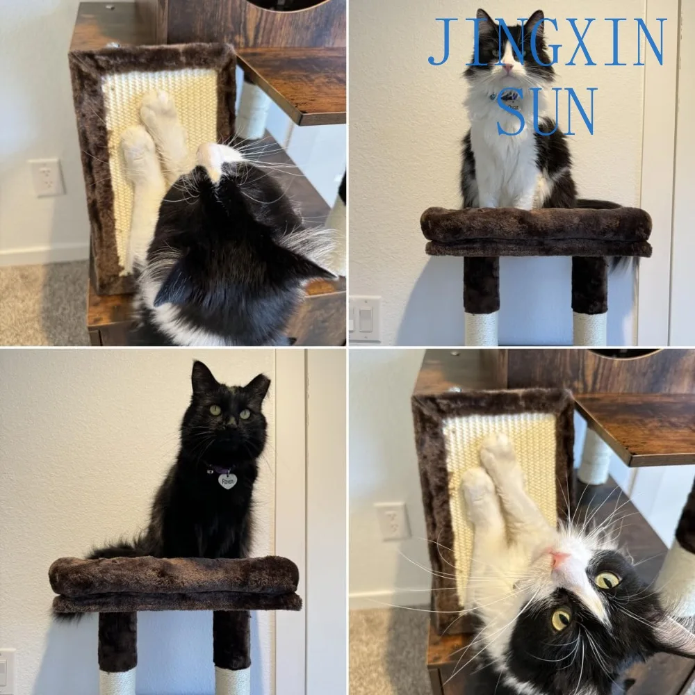 YITAHOME Modern Cat Tree with Litter Box Enclosure, Combo Endtable and Large Cat Tower with Basket, 4-in-1 Litter Box Furniture
