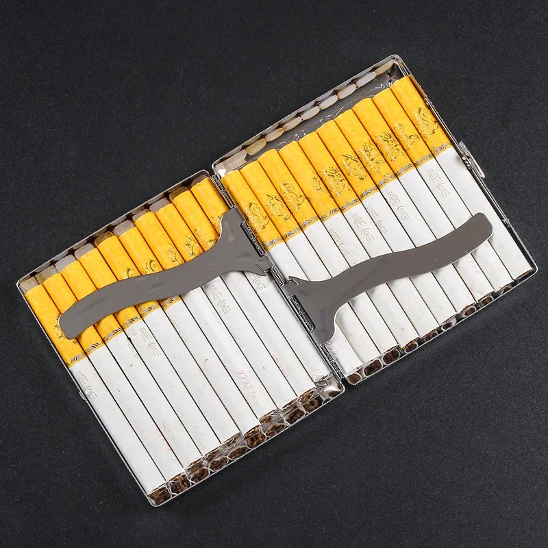 20-Pack Metal Cigarette Case - Portable Men's Smoke Holder, Creative Design, Pressure-Resistant & Moisture-Proof  with 2 Clips