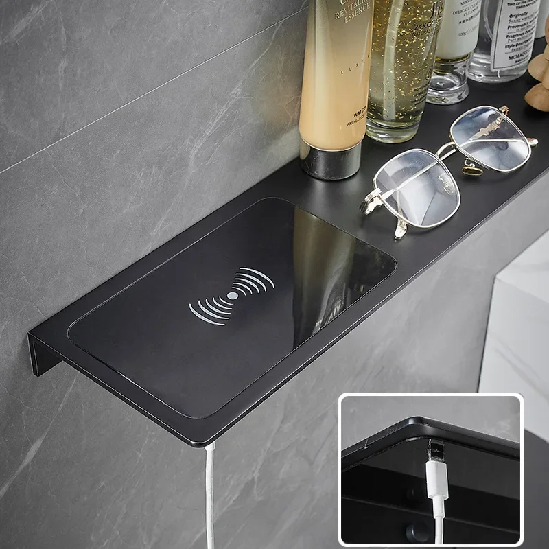 

Storage Rack, Wireless Charging Bathroom Shelf, Thickened Aluminum Shower, Waterproof Rust Wall Shelf, Strong Bearing 123