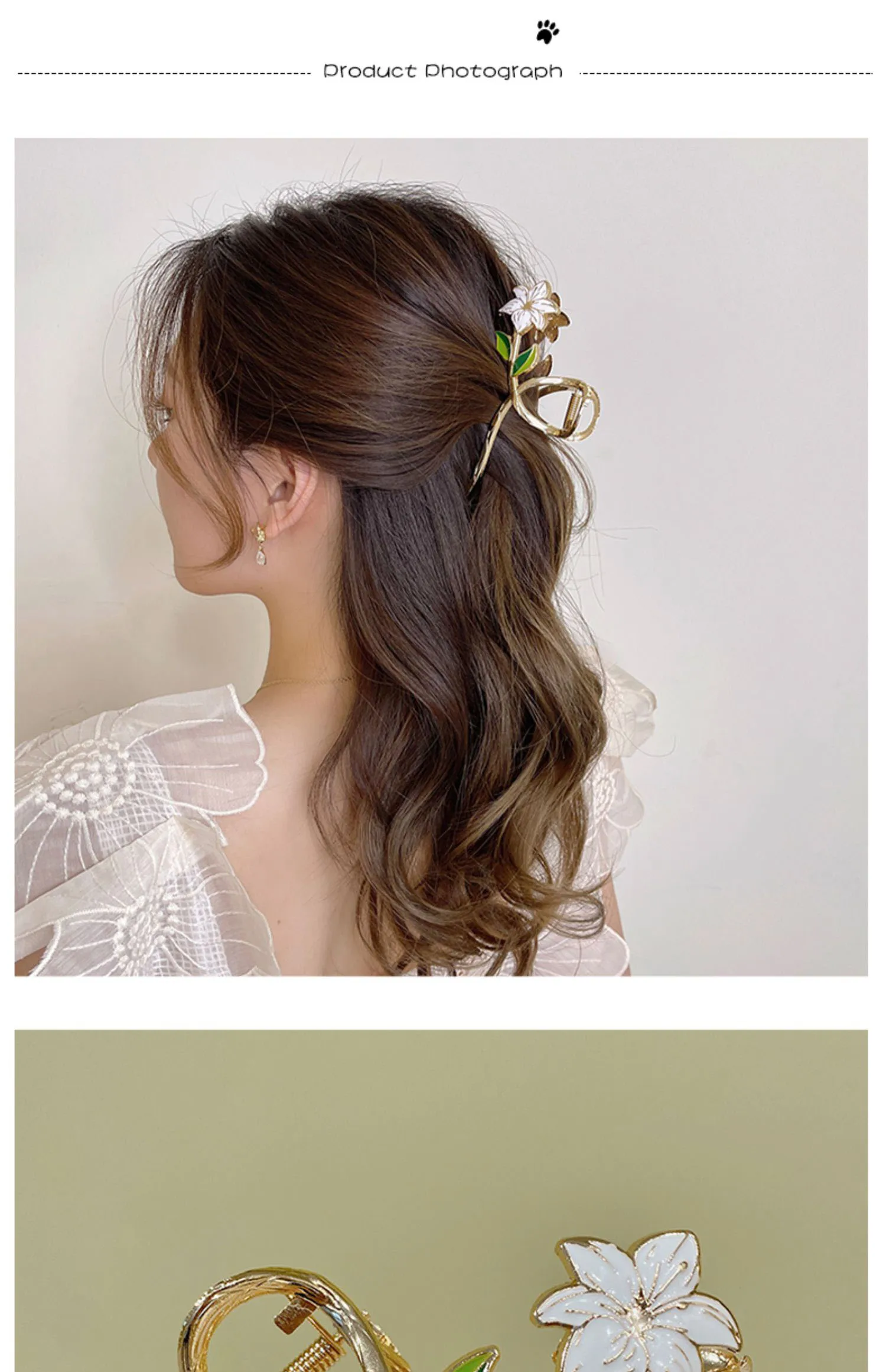 Neue Damen-Haarspange aus Metall, elegante goldene Blumen-Haarspangen, Haarklammer, Krabben-Haarband, Pferdeschwanz-Clip, Kopfschmuck, Haaraccessoires, Tiara – Detail 3