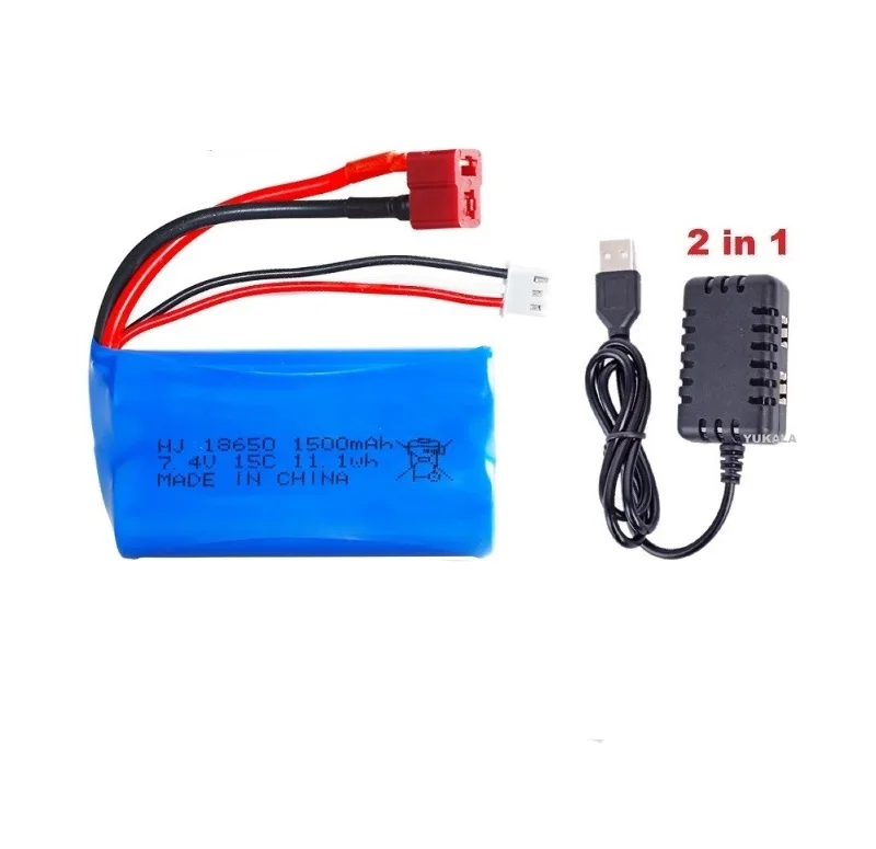 2S 7.4V 1500mAh 18650 Li-ion battery T plug/USB charger for HBX 901/901A 903/903A 905/905A high speed R/C trucks cars