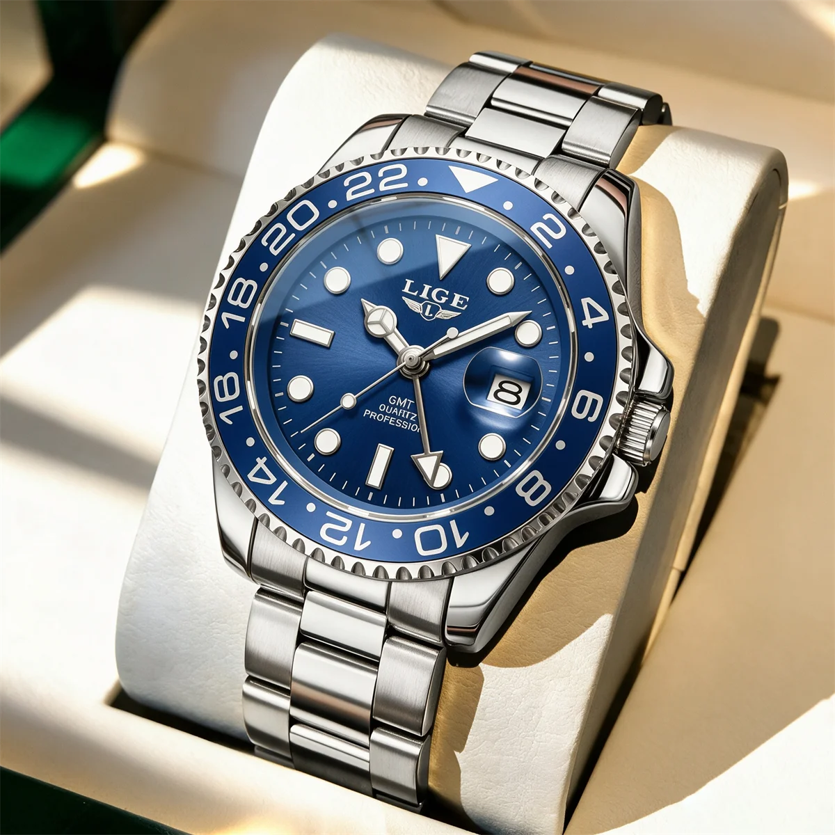 LIGE Hochwertige Luxus-Herrenuhr, Wasserdichte Quarzuhr mit Edelstahlarmband, Leuchtende Sportuhr, Geschenkuhr für Männer