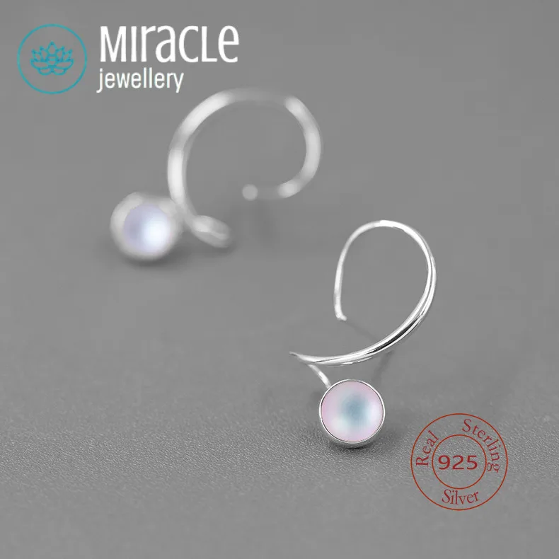 Miracle Sterling Silver 925  Original Design Pursue Miracles All The Way Abstract Curve Inlaid Glass Bead Earrings For Women