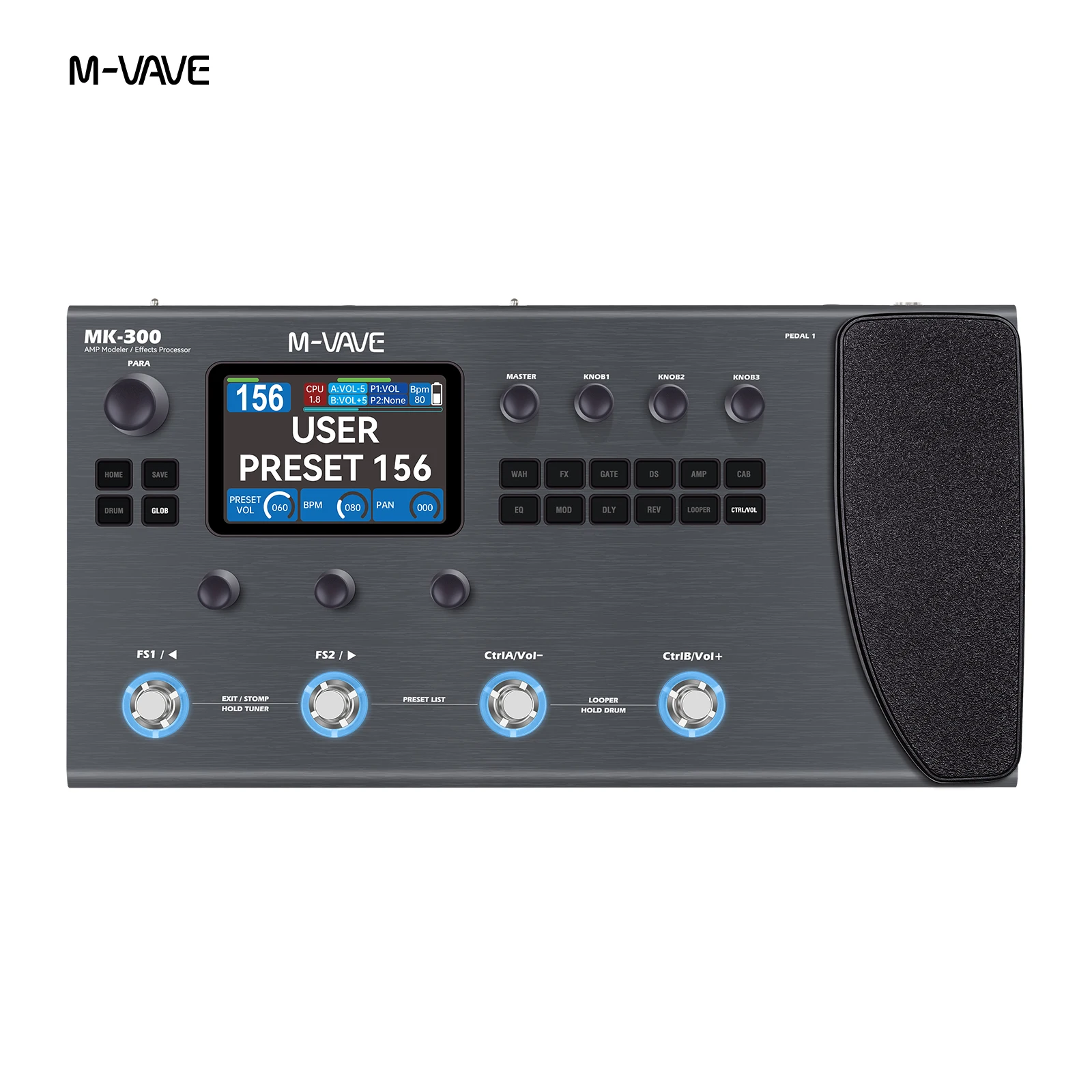 معالج جيتار M-VAVE MK-300 متعدد التأثيرات مع شاشة 3.5 بوصة، وبطولة 150 ثانية، وبطارية 128 أمبير للجيتار الكهربائي والباس #4