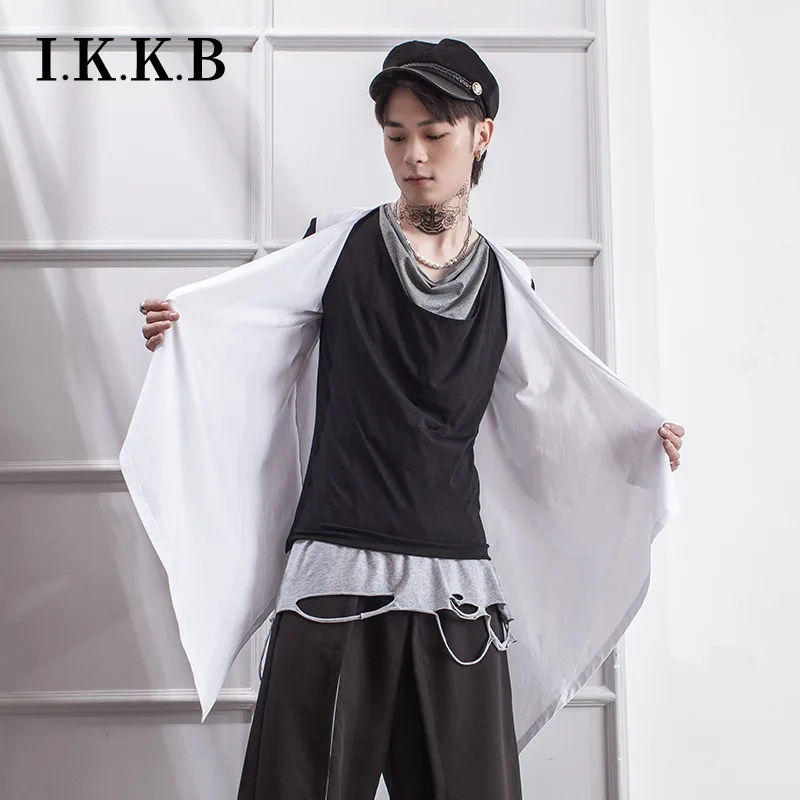 Summer Men's Joker Casual Cardigan Waistcoat Coats Black White Bottoming Shirt Male Plus Size Personality Stylist Vests Hombre