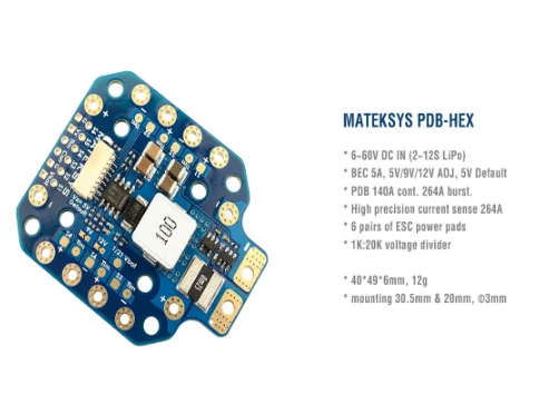 Matek PDB-HEX 12S Supports 6 ~ 60V DC Input 5A Controller with 5V / 9V / 12V Outputs High Precision Current Sense for FPV Racing
