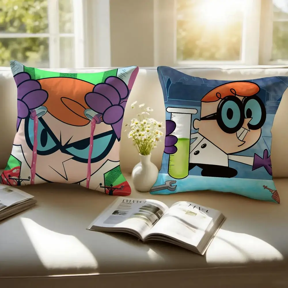 Animated series Dexter's Laboratory Cushion Cover Pillowcase Anti-dustmite Invisible Zipper Short Plush Sofa Cushion