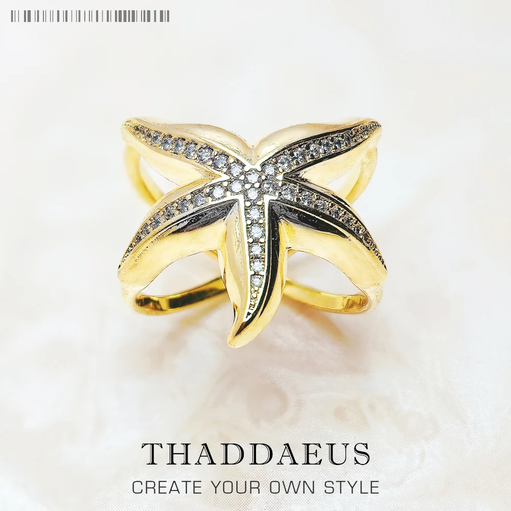 

Позолоченное кольцо с морской звездой, новинка, изысканные ювелирные изделия, модный подарок из стерлингового серебра 925 пробы для женщин