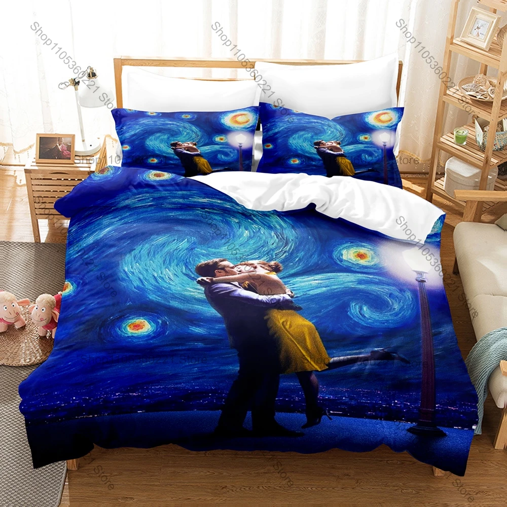 Vintage Mia & Sebastian Dancing Scene City of Stars Graphic Duvet Cover Set For La La Land Musical Fans