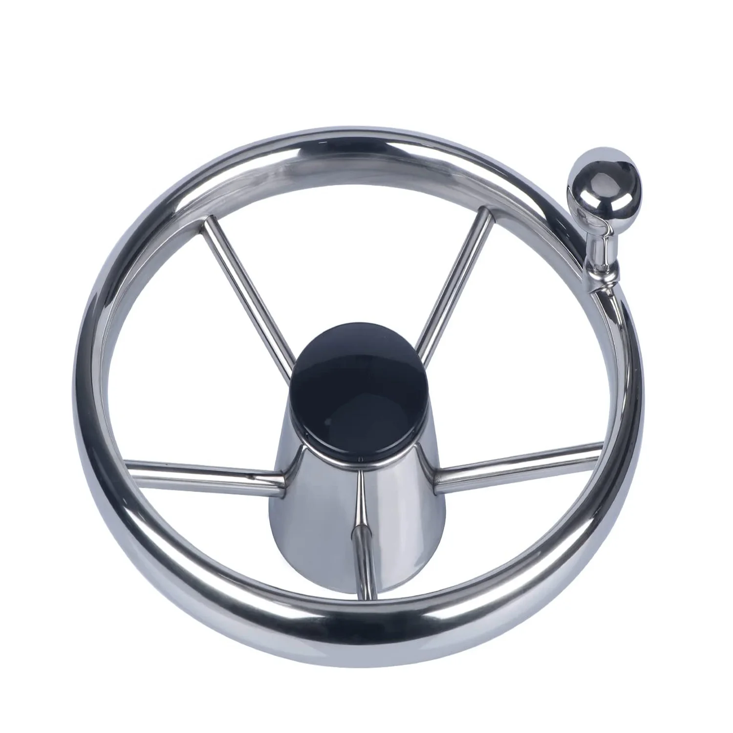 

11Inch Stainless Steel Steering Wheel Mirror Polished Yacht 5 Spoke Destroyer with Control Knob For Yacht Boat Accessories