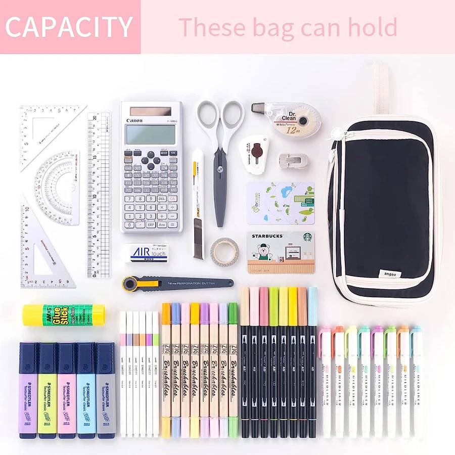 Large Capacity Pencil Case Portable Expandable Double Layer Waterproof Canvas Cosmetic Bag Stationery school Supplies