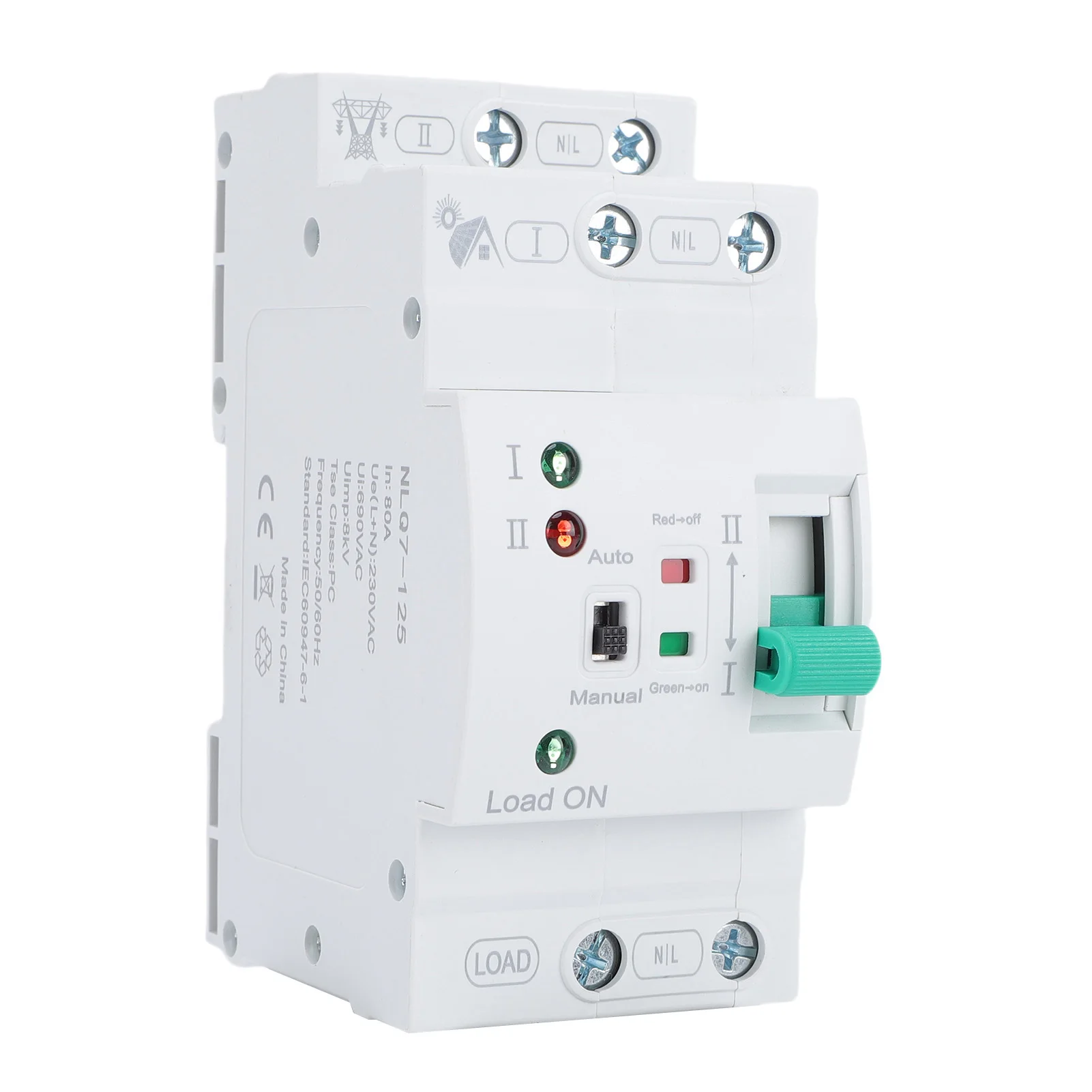 Mini ATS Automatic Manual Transfer Switch 2P 80A Home Generator Dual Auto Electrical Selector Switch DIN Rail Mount