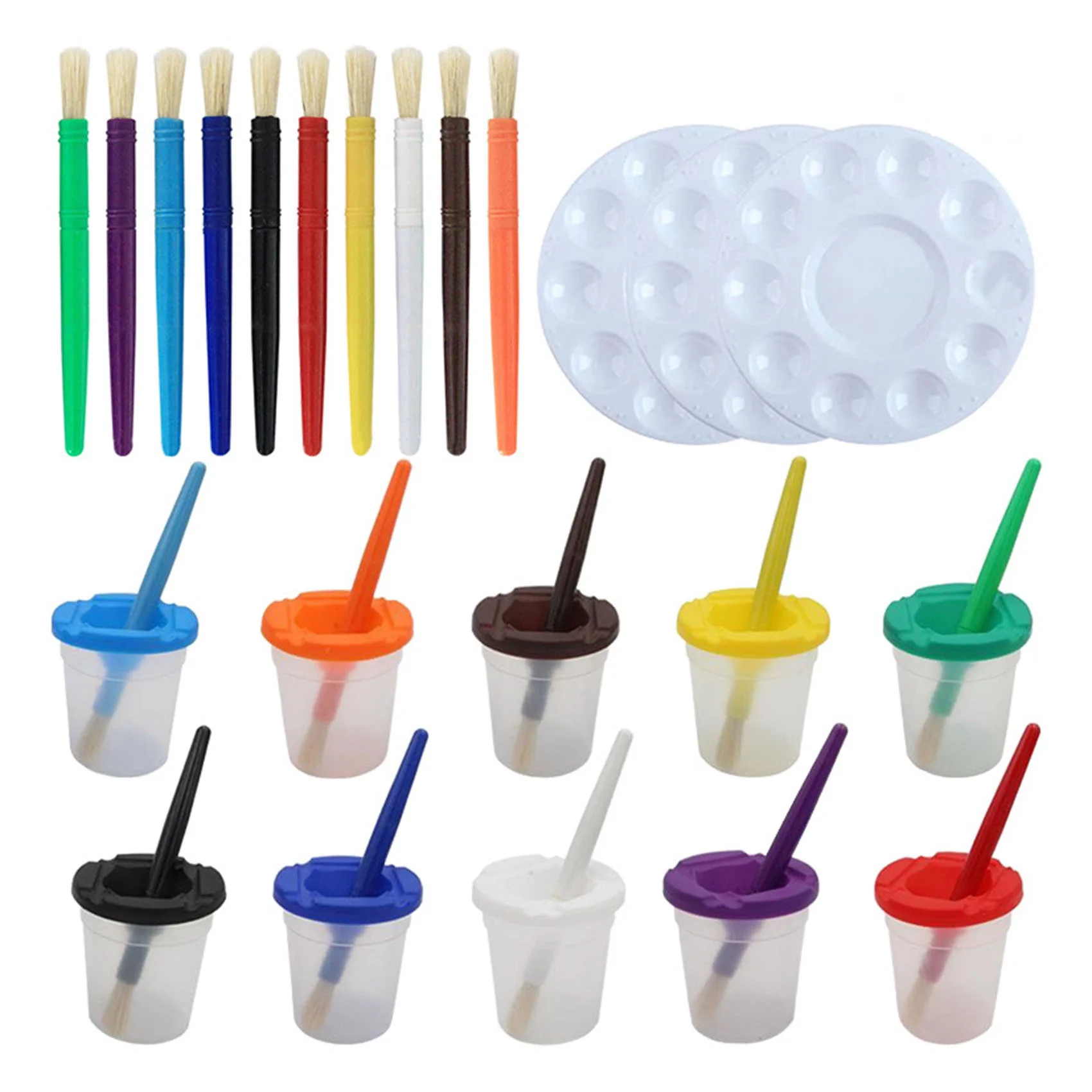 Pen-Washing Cup Palette Brush Set 10-Color Plastic Anti-Pour-Out Washing Pen Cup Children's Graffiti