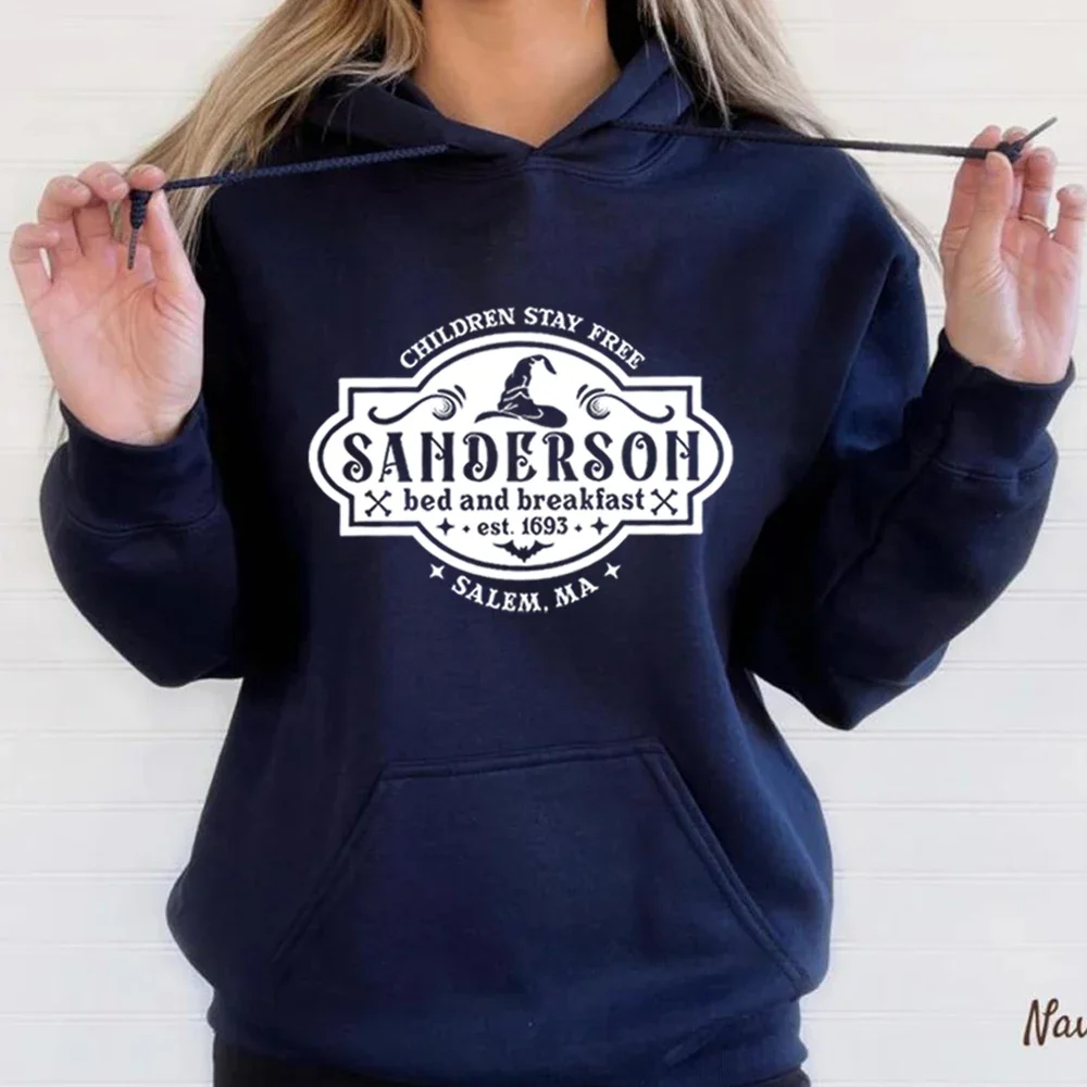 Sanderson Bed Breakfast Hoodies Retro Halloween Hooded Sweatshirt Women Long Sleeve Pullovers Sanderson Sisters Sweatershirt