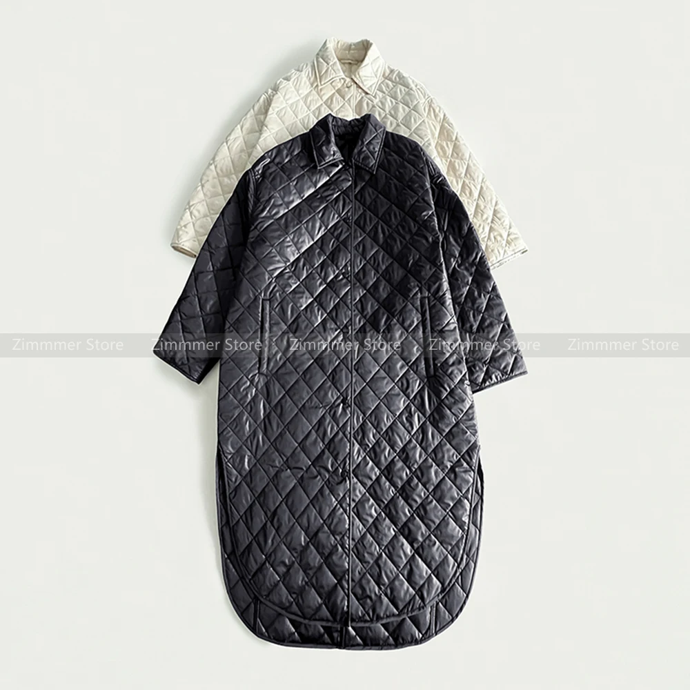 Autumn and winter new ~ simple fashion quilted lattice single-breasted medium-length cocoon cotton jacket