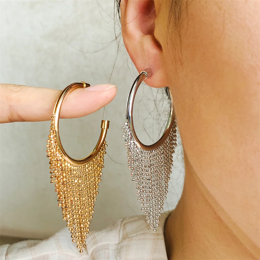 Fashion Circular 2024 Ear Jewelry Tassel Pendientes Modern Trending New Charm 1 Pair Of Women\'S Stylish Copper Fringe Earrings
