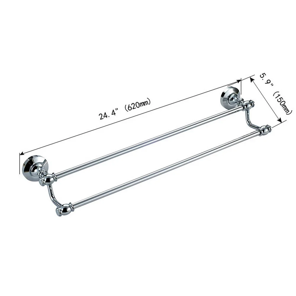 Polished Silver Chrome Brass Wall Mounted Bathroom Hardware Double Towel Rail Bar Holder Dba802