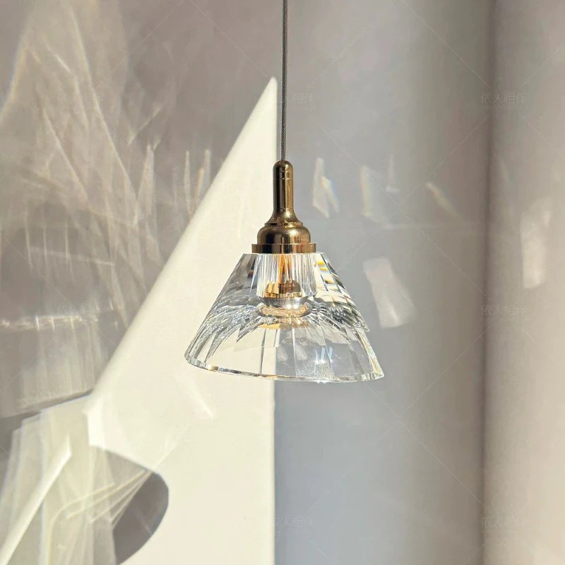 French Luxury Pendant Light Flowing Crystal Hanging Lamp Amber Pink Colored Pendant for Bedroom Bedside Dining Corridor Decor
