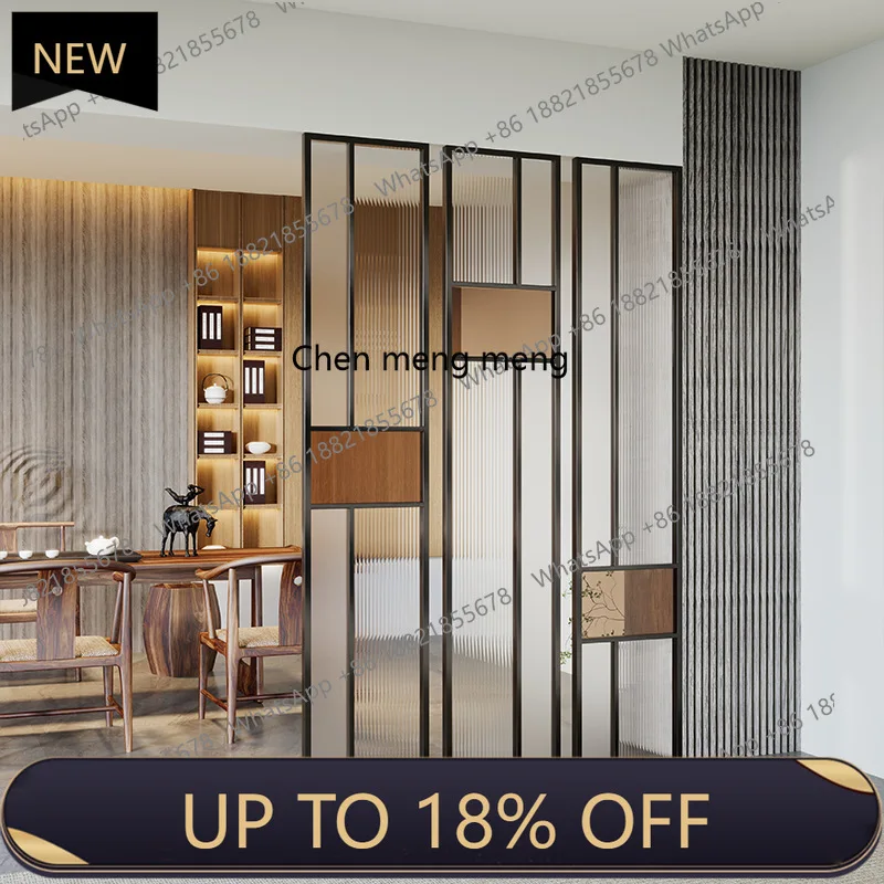 

E153 Wrought iron screen partition wall light luxury stainless steel glass living room modern simple entry hotel shelter