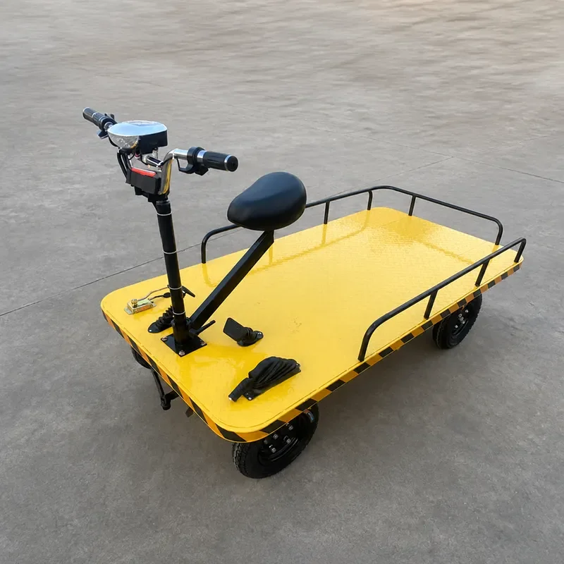 Heavy Duty Electric Flatbed Truck for Warehouse Construction Site Climbing Four Wheel Platform Cart with Optional Guardrail