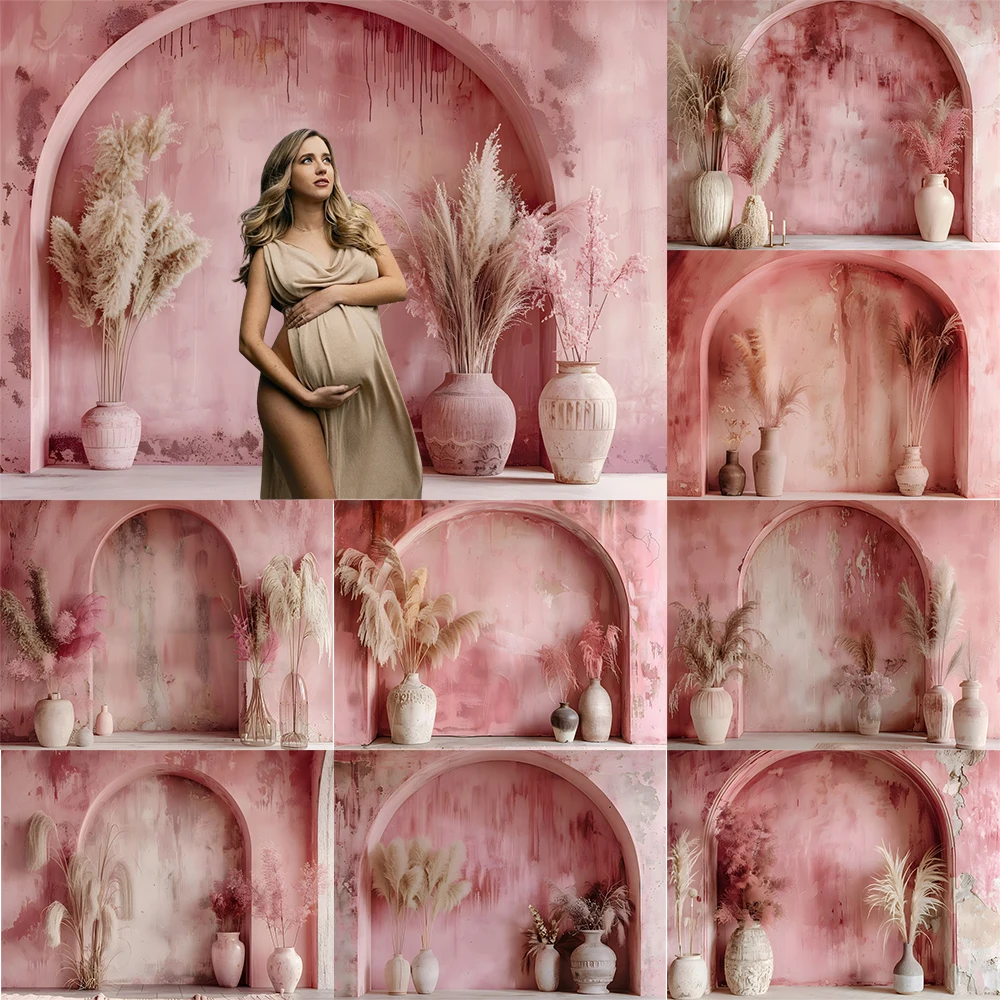 Mocsicka Pink Arch Photography Background Bohemian Arch-Wall Backdrops Decoration Adult Pregnant Woman Portrait Studio Props