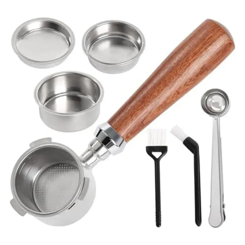 ABZC-Portafilter 51Mm With Filter Basket 1/2/4 Cup ,51Mm Portafilter Stainless Steel Espresso Filter Basket Set Wood Handle