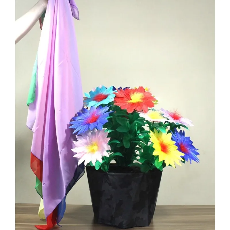 Silk To Flower Pots Magic Trick – Flash To Feather Flower Pot, Colorful Folding Flower Stage Illusion Gimmick Party Magic Tricks