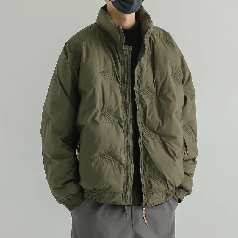 Men Jacket Winter American Simple Solid Color Stand Collar Male Down Coat Thicken Warm Long Sleeve Loose Casual Man Outerwear