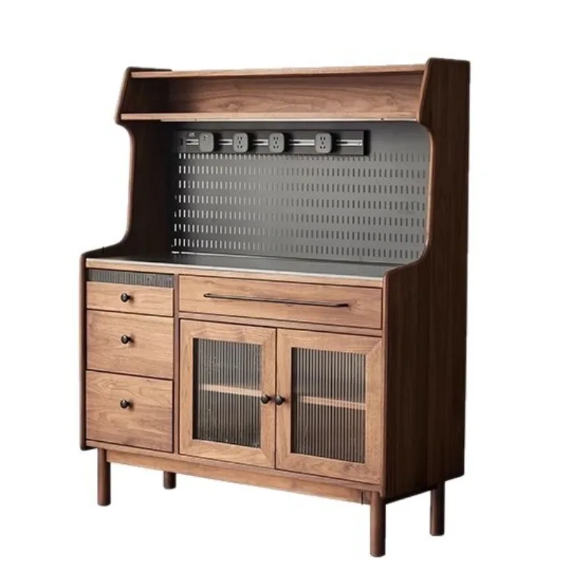 

North American black walnut dining side cabinet, solid wood tea side cabinet, rock slab low cabinet countertop locker