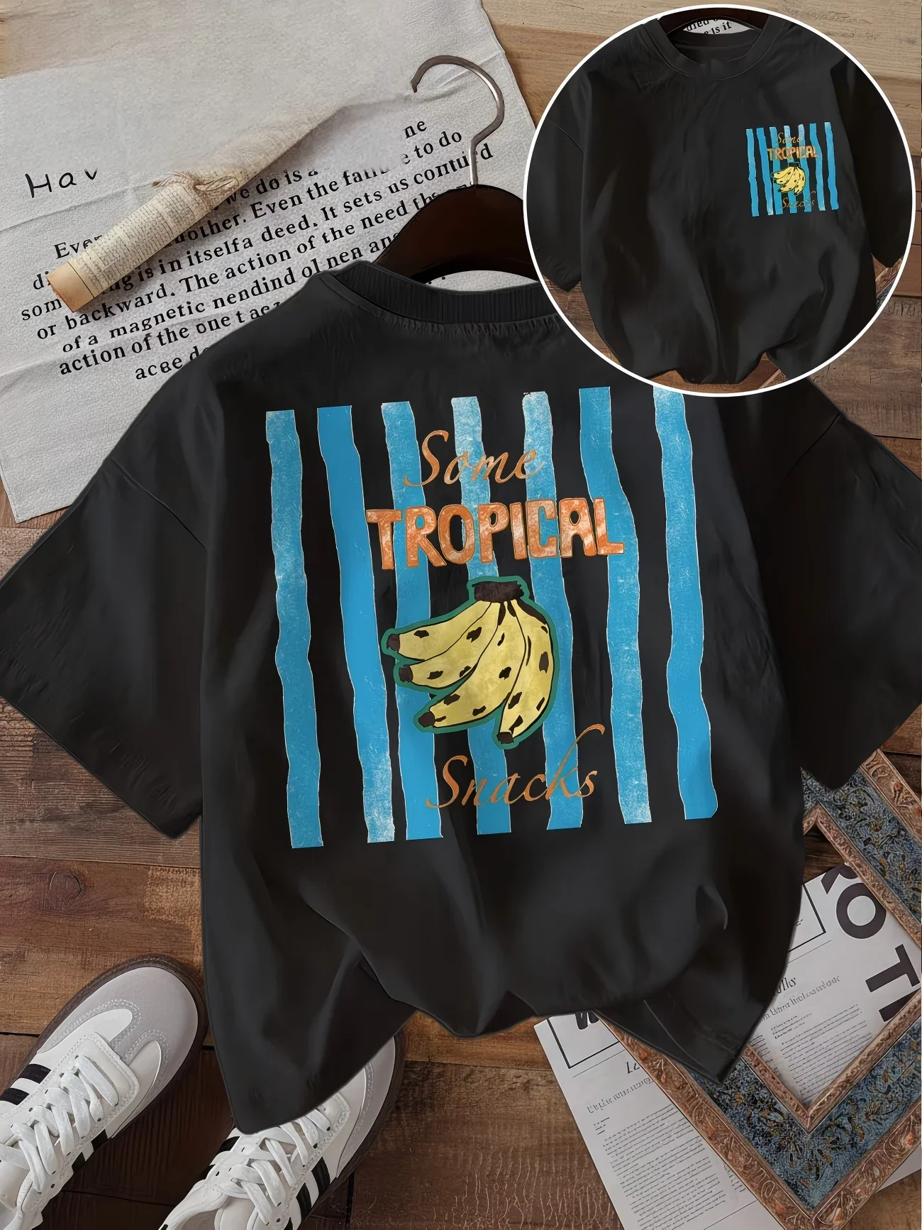 Some Tropical Snacks Graphic T-Shirt Women Banana Fruit Print Tee Vintage Aesthetic Harajuku Short Sleeve Casual Summer Top
