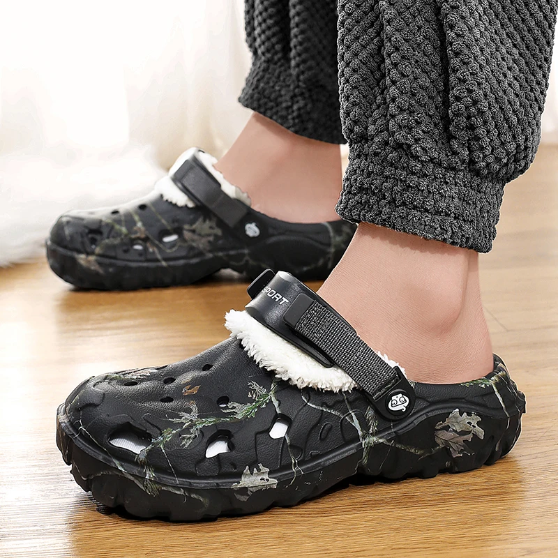 Winter Colgs Slippers Men Waterproof Garden Shoes Indoor Comfy Warm Slides Summer Removable Sandals Men Casual Non Slip Fur Shoe