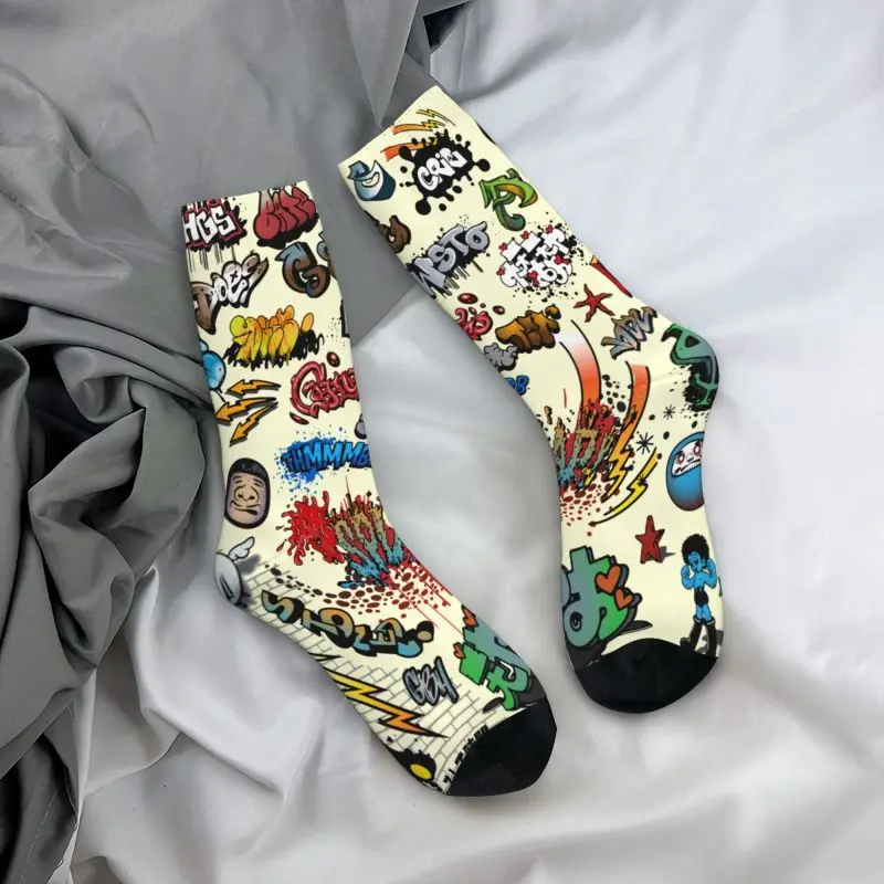 Custom Funny Graffiti Set Cartoon Street Style Men\'s Crew Socks Unisex Cool Spring Summer Autumn Winter Dress Socks