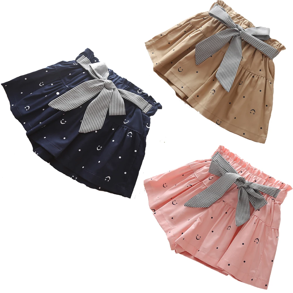 Summer Children Kids Girls Shorts Skirts Skorts Bowknot Waistband Cotton Shorts for Kids Fashion Girls Clothing