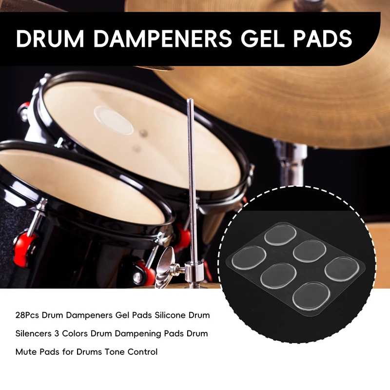 

28Pcs Drum Dampeners Gel Pads Silicone Drum Silencers 3 Colors Drum Dampening Pads Drum Mute Pads For Drums Tone Control