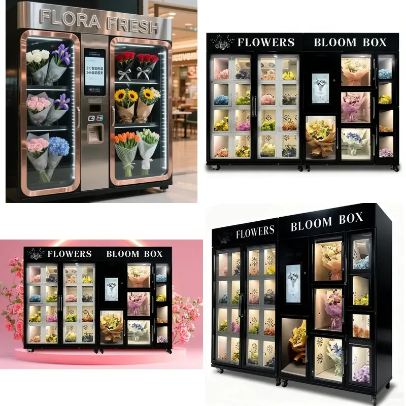 24 Hour Unattended Flower Vending Machine Smart Refrigerated Cabinet with Scan Code Payment for Florist Shop