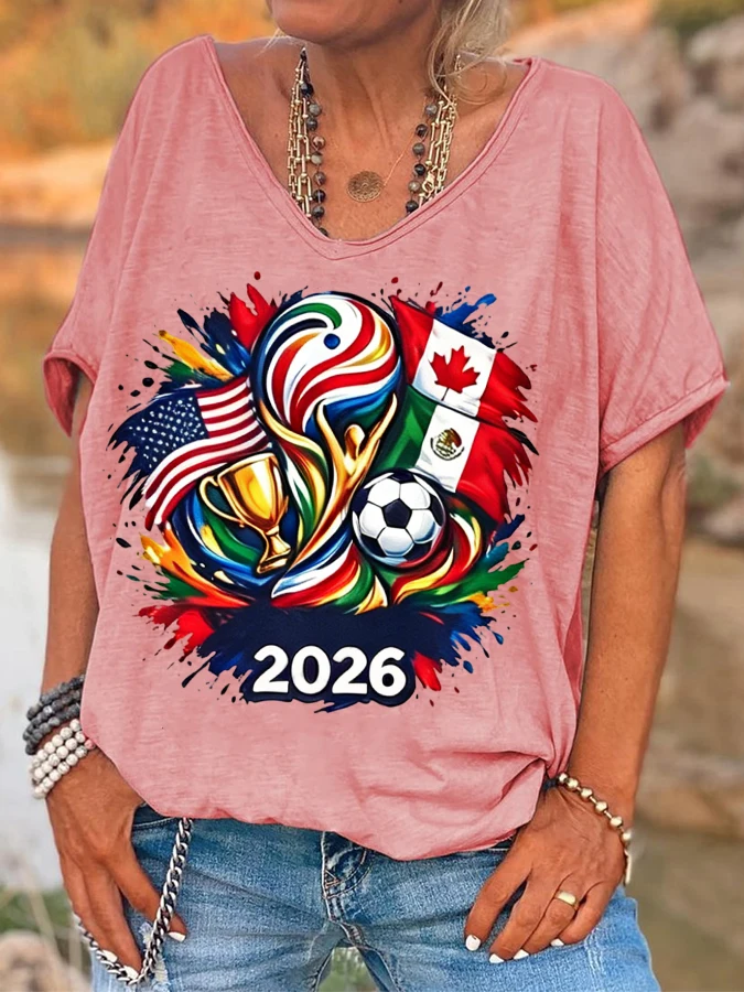 ilstile Women's 2026 Soccer  T-Shirt USA Canada Mexico Flag Football Graphic Tee Casual Short Sleeve Loose Fit Sports Fan Tops