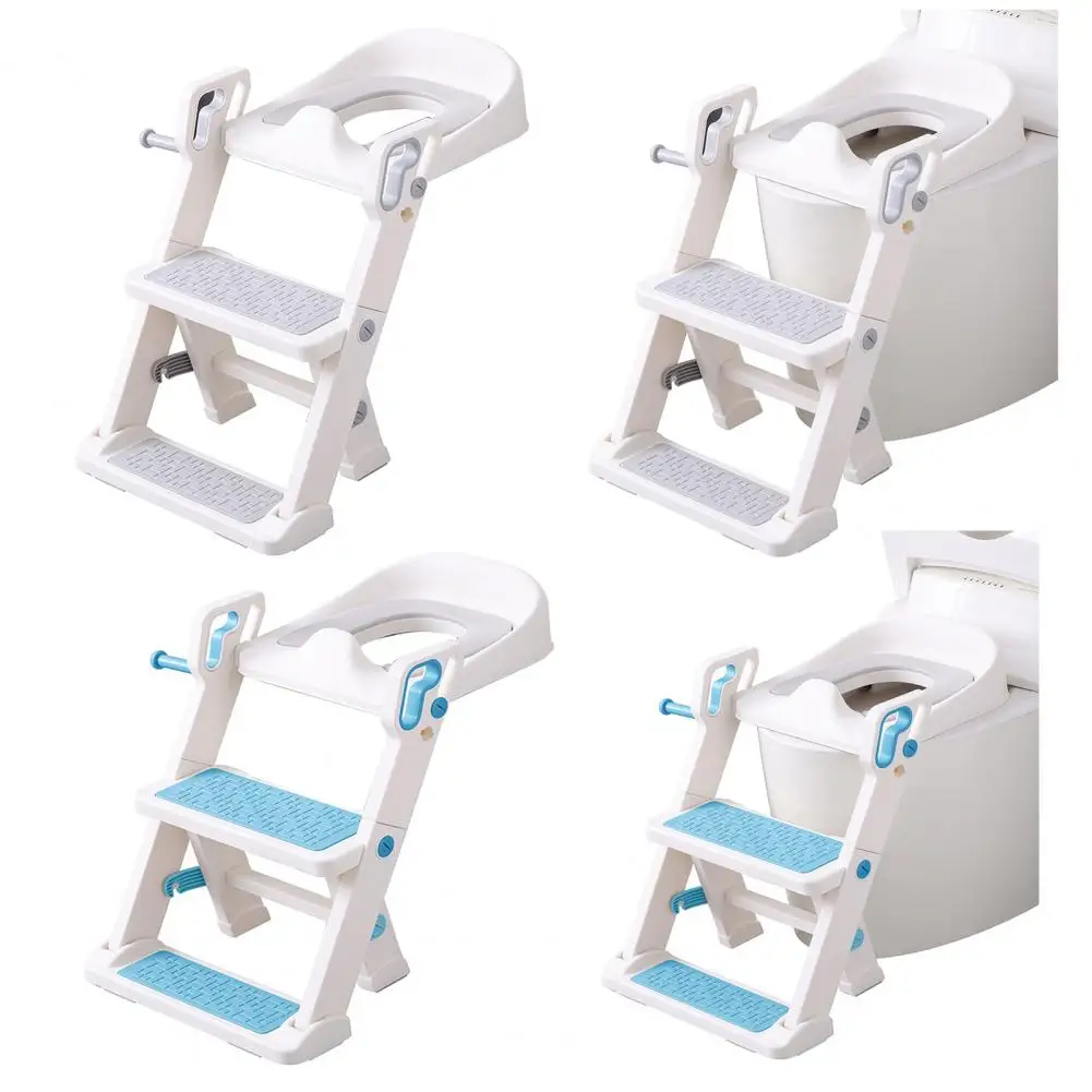 Children Toilet Training Ladder Kids Toilet Training Seat with Adjustable Ladder Foldable Step Stool with Non-slip Pads Toddler
