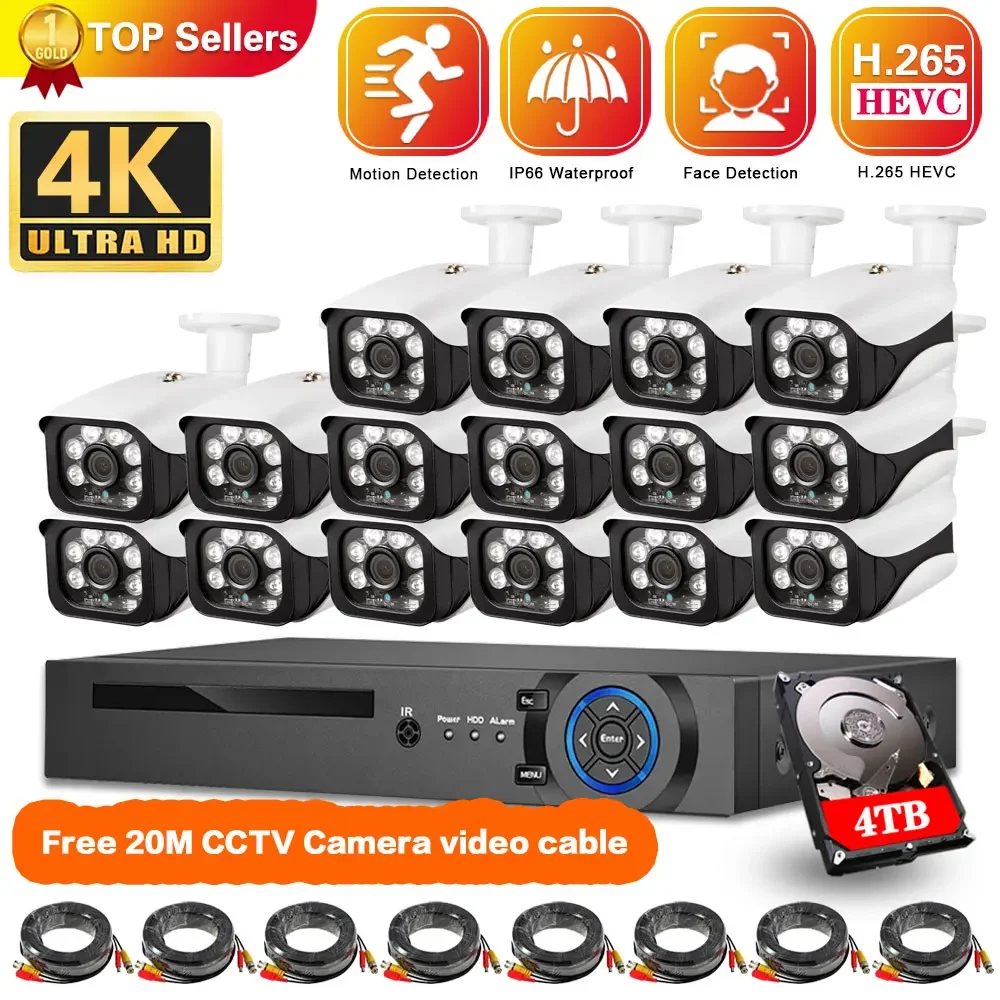 Face Detection Analog CCTV Security Camera System Set 16CH 4K DVR Kit Night Vision AHD Camera Video Surveillance System Kit 8CH