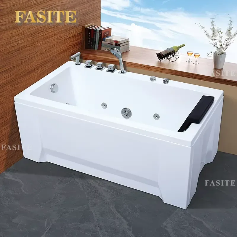 Modern Freestanding Acrylic Bathtub Rectangular Soaking Tub with Spa  Deep Immersion Bath for Bathroom Relaxation Luxury