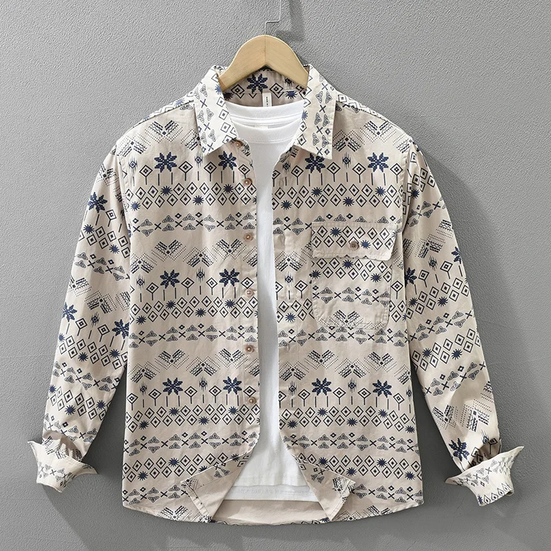 

Осенняя мода 202, рубашка с длинными рукавами и принтом Cityboys в японском уличном стиле, 100% хлопок, мужская мода, универсальный повседневный свободный топ